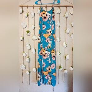 Wonderly Floral Maxi Dress in Blue and Orange